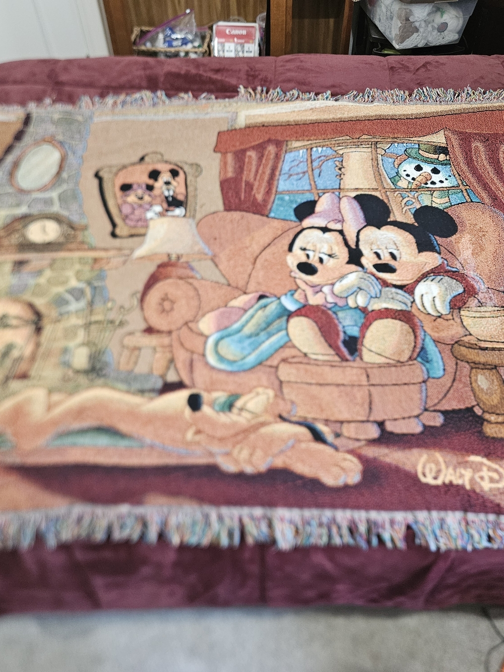 Disney Mickey & Minnie Woven Throw Blanket - Burgundy, Tan, Blue